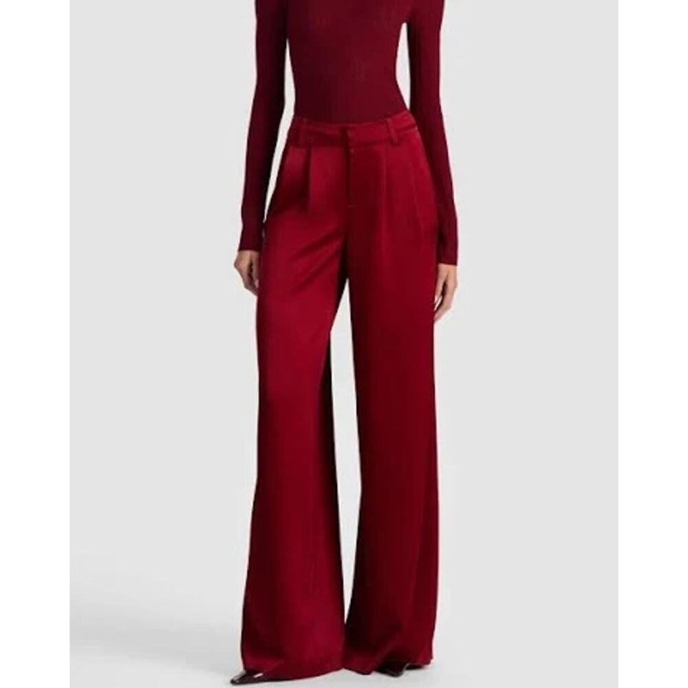 Olivia + Alice Kennedy Trouser Color Oxblood Wide Leg Toyo Shiny Satin Sz 14